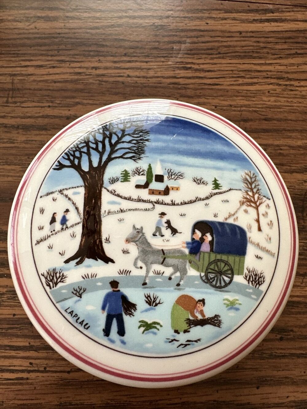 Villeroy & Boch Design Naif Country Winter Horse 4" Trinket Box w/Lid Laplau